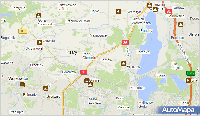 mapa Sarnów gmina Psary, Sarnów gmina Psary na mapie Targeo