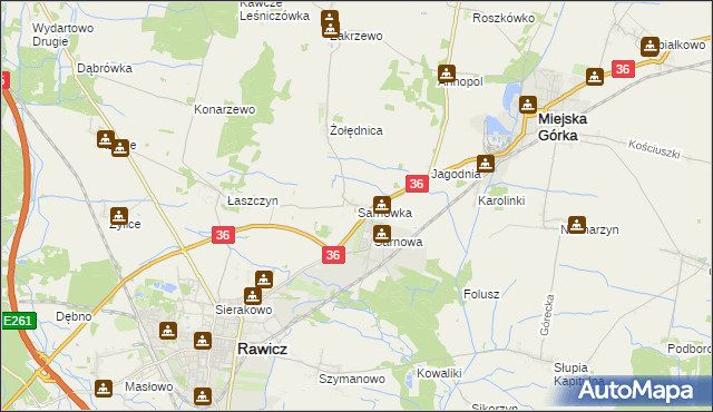 mapa Sarnówka gmina Rawicz, Sarnówka gmina Rawicz na mapie Targeo