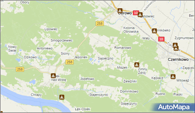 mapa Sąsieczno gmina Obrowo, Sąsieczno gmina Obrowo na mapie Targeo