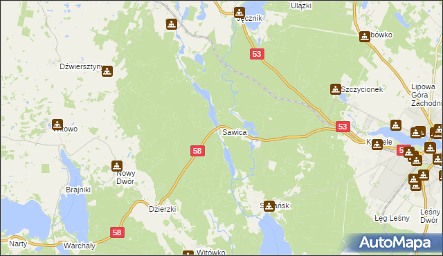 mapa Sawica, Sawica na mapie Targeo