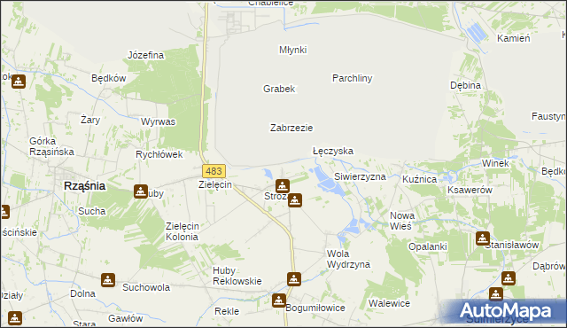 mapa Ścięgna gmina Rząśnia, Ścięgna gmina Rząśnia na mapie Targeo