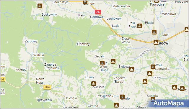 mapa Sędek gmina Łagów, Sędek gmina Łagów na mapie Targeo