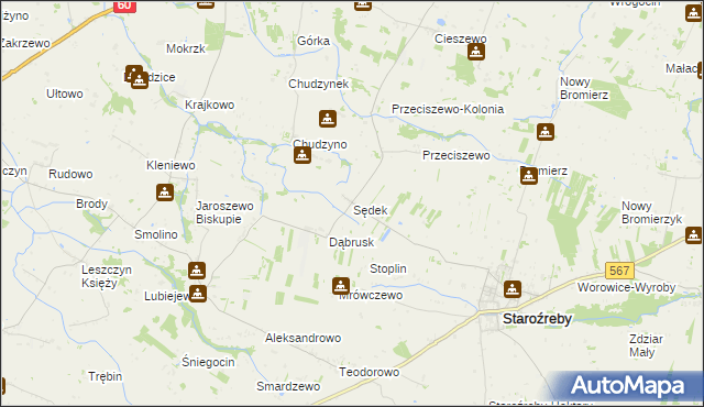 mapa Sędek gmina Staroźreby, Sędek gmina Staroźreby na mapie Targeo