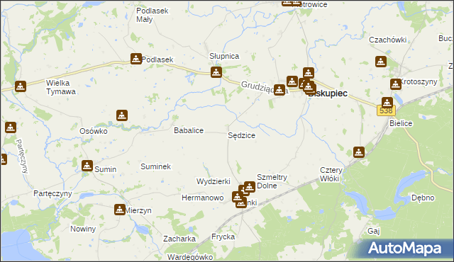 mapa Sędzice gmina Biskupiec, Sędzice gmina Biskupiec na mapie Targeo