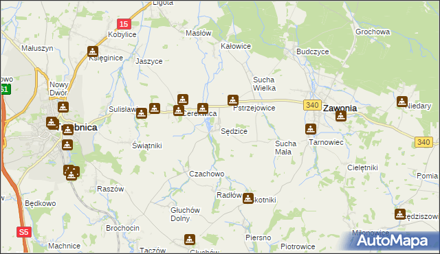 mapa Sędzice gmina Zawonia, Sędzice gmina Zawonia na mapie Targeo