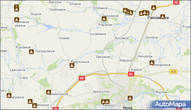 mapa Sękowice gmina Nysa, Sękowice gmina Nysa na mapie Targeo