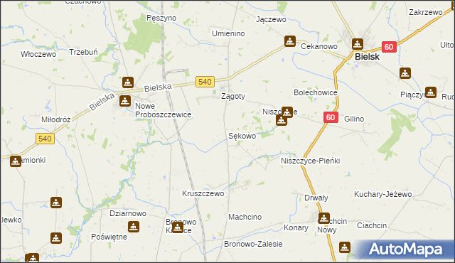 mapa Sękowo gmina Bielsk, Sękowo gmina Bielsk na mapie Targeo