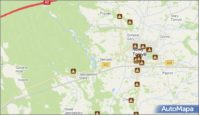 mapa Sękowo gmina Nowy Tomyśl, Sękowo gmina Nowy Tomyśl na mapie Targeo