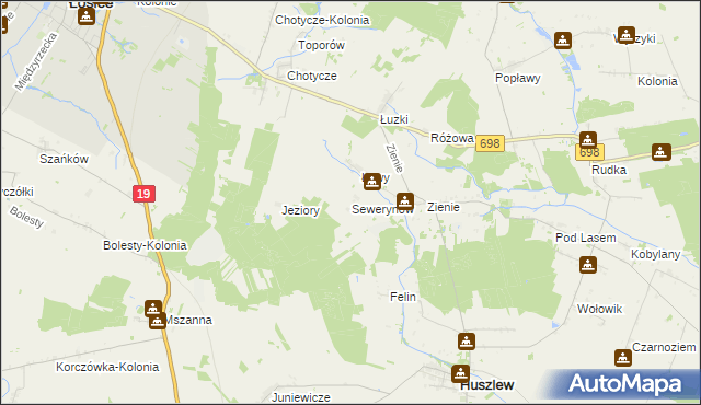 mapa Sewerynów gmina Huszlew, Sewerynów gmina Huszlew na mapie Targeo