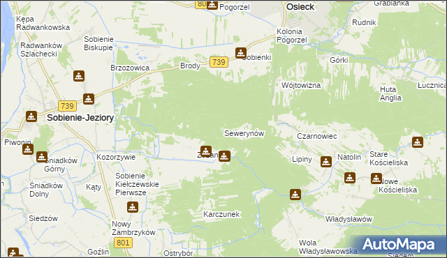 mapa Sewerynów gmina Sobienie-Jeziory, Sewerynów gmina Sobienie-Jeziory na mapie Targeo