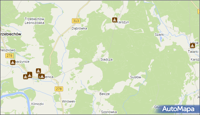 mapa Siadcza gmina Bojadła, Siadcza gmina Bojadła na mapie Targeo