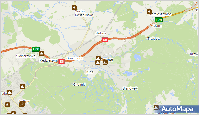 mapa Sianów, Sianów na mapie Targeo