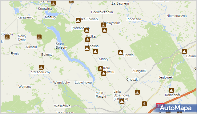 mapa Sidory gmina Raczki, Sidory gmina Raczki na mapie Targeo