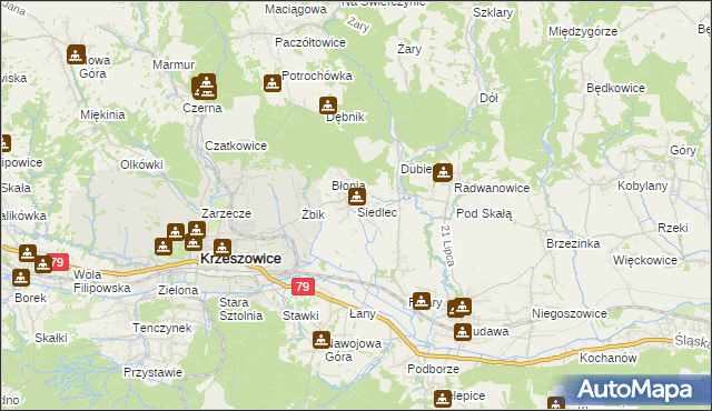 mapa Siedlec gmina Krzeszowice, Siedlec gmina Krzeszowice na mapie Targeo