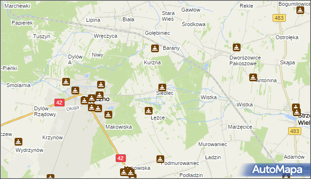 mapa Siedlec gmina Pajęczno, Siedlec gmina Pajęczno na mapie Targeo