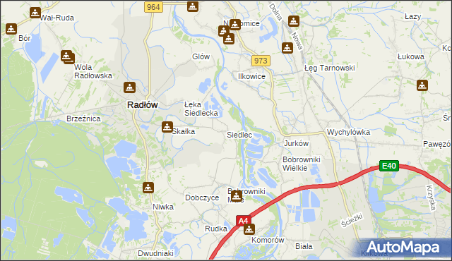 mapa Siedlec gmina Radłów, Siedlec gmina Radłów na mapie Targeo