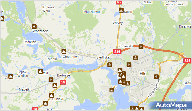 mapa Siedliska gmina Ełk, Siedliska gmina Ełk na mapie Targeo