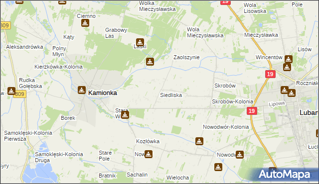 mapa Siedliska gmina Kamionka, Siedliska gmina Kamionka na mapie Targeo