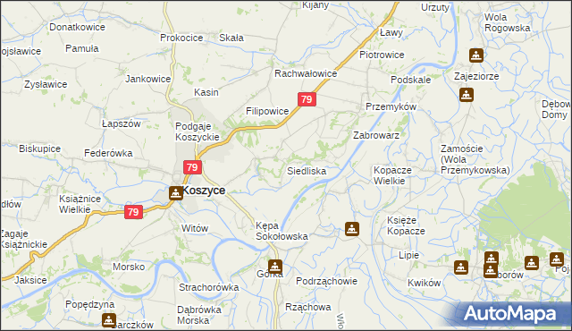 mapa Siedliska gmina Koszyce, Siedliska gmina Koszyce na mapie Targeo