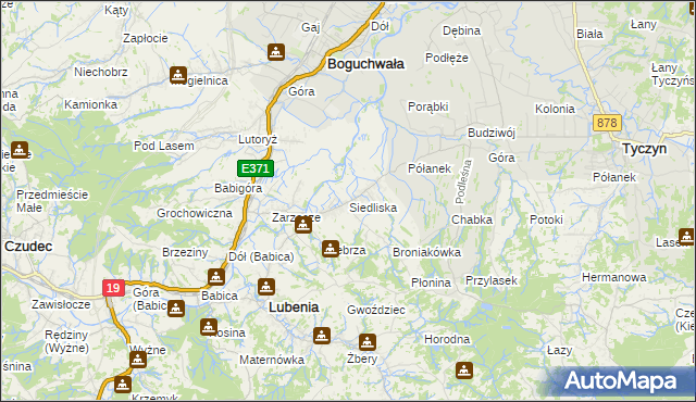 mapa Siedliska gmina Lubenia, Siedliska gmina Lubenia na mapie Targeo