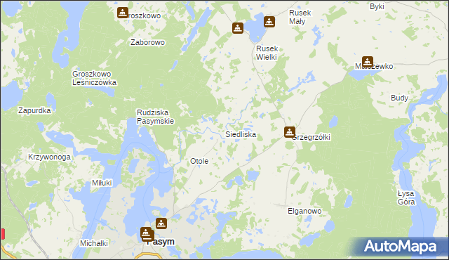 mapa Siedliska gmina Pasym, Siedliska gmina Pasym na mapie Targeo