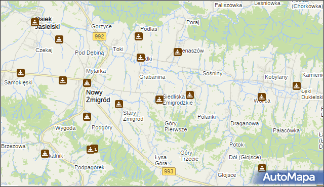 mapa Siedliska Żmigrodzkie, Siedliska Żmigrodzkie na mapie Targeo