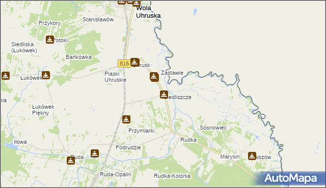 mapa Siedliszcze gmina Wola Uhruska, Siedliszcze gmina Wola Uhruska na mapie Targeo