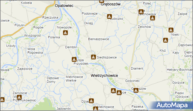 mapa Siedliszowice gmina Żabno, Siedliszowice gmina Żabno na mapie Targeo