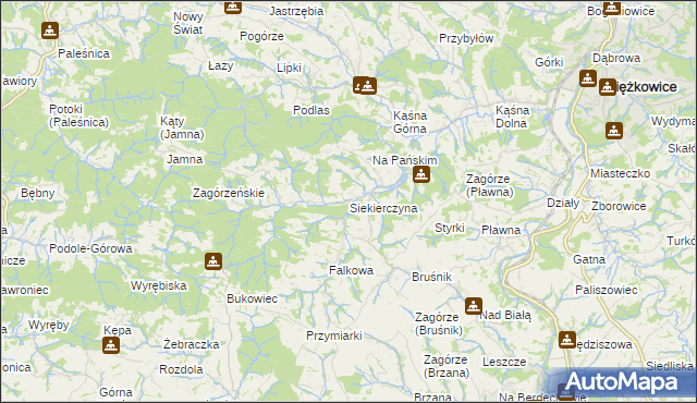 mapa Siekierczyna gmina Ciężkowice, Siekierczyna gmina Ciężkowice na mapie Targeo