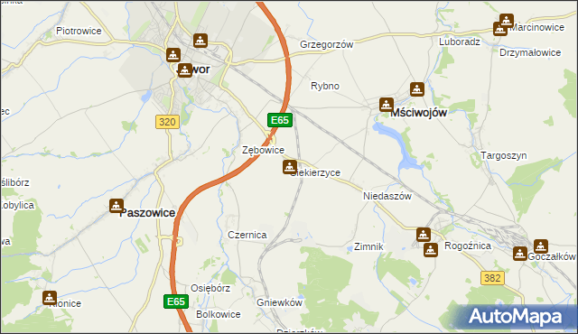 mapa Siekierzyce, Siekierzyce na mapie Targeo