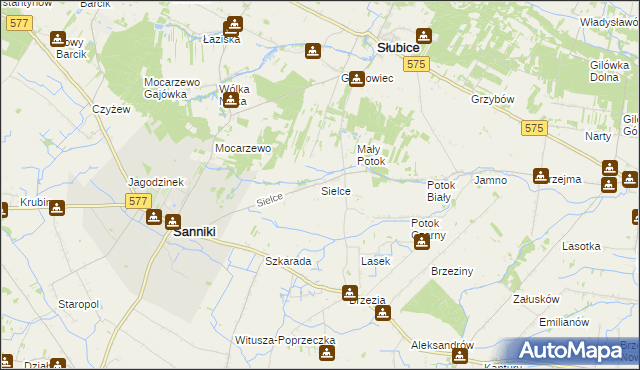 mapa Sielce gmina Sanniki, Sielce gmina Sanniki na mapie Targeo