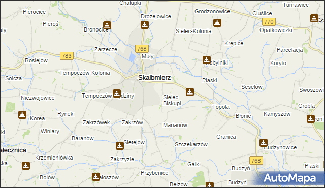 mapa Sielec Biskupi, Sielec Biskupi na mapie Targeo