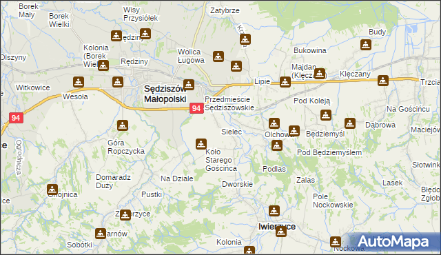 mapa Sielec gmina Iwierzyce, Sielec gmina Iwierzyce na mapie Targeo