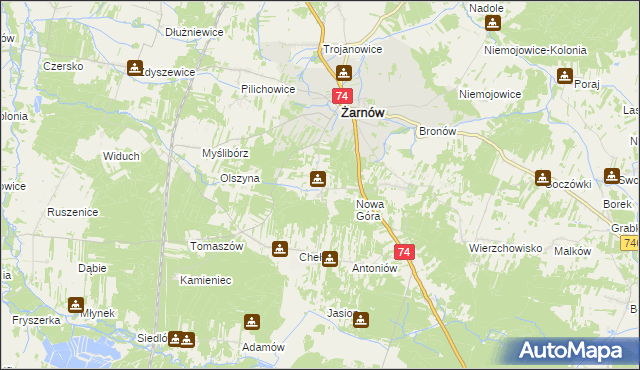 mapa Sielec gmina Żarnów, Sielec gmina Żarnów na mapie Targeo