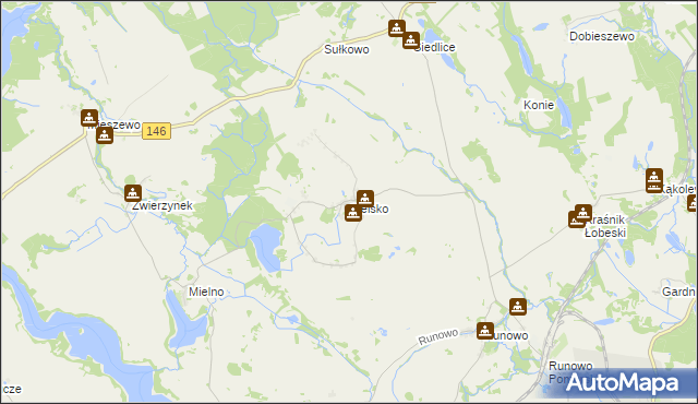 mapa Sielsko gmina Węgorzyno, Sielsko gmina Węgorzyno na mapie Targeo