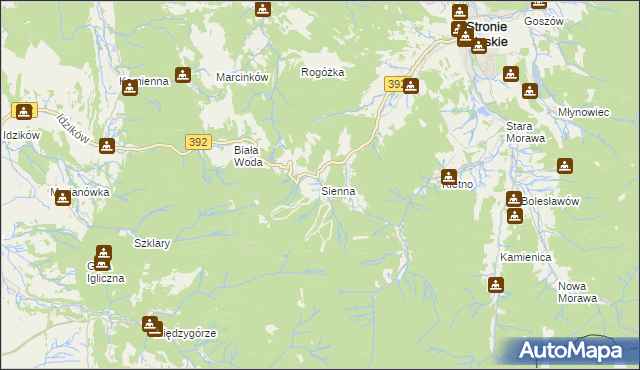 mapa Sienna gmina Stronie Śląskie, Sienna gmina Stronie Śląskie na mapie Targeo