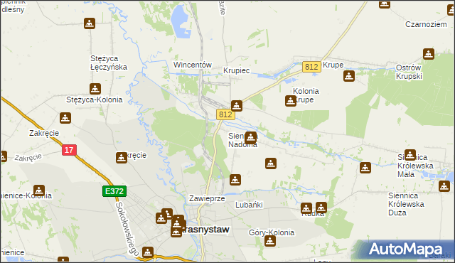 mapa Siennica Nadolna gmina Krasnystaw, Siennica Nadolna gmina Krasnystaw na mapie Targeo