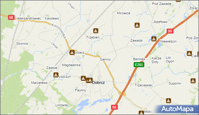 mapa Sienno gmina Dobrcz, Sienno gmina Dobrcz na mapie Targeo