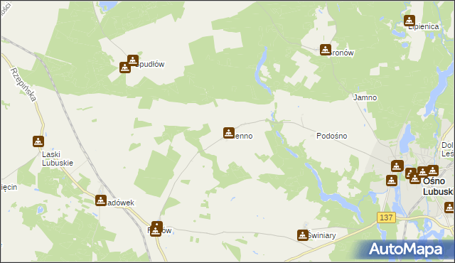 mapa Sienno gmina Ośno Lubuskie, Sienno gmina Ośno Lubuskie na mapie Targeo