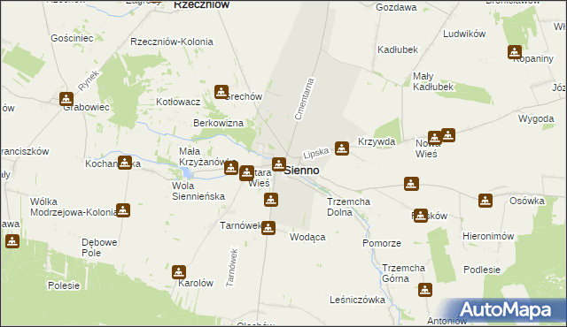 mapa Sienno powiat lipski, Sienno powiat lipski na mapie Targeo