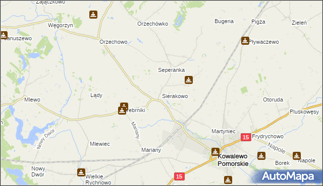 mapa Sierakowo gmina Kowalewo Pomorskie, Sierakowo gmina Kowalewo Pomorskie na mapie Targeo