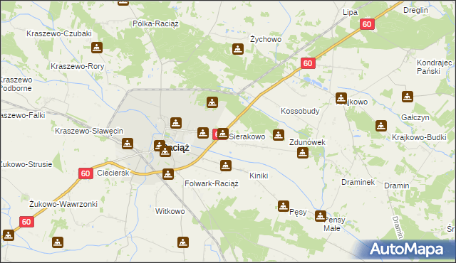 mapa Sierakowo gmina Raciąż, Sierakowo gmina Raciąż na mapie Targeo