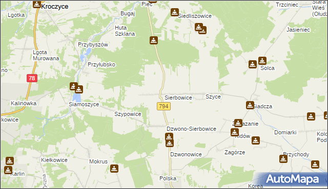 mapa Sierbowice, Sierbowice na mapie Targeo