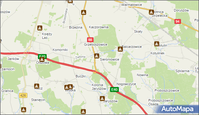 mapa Sieroniowice, Sieroniowice na mapie Targeo