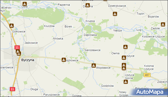 mapa Sierosławice gmina Byczyna, Sierosławice gmina Byczyna na mapie Targeo