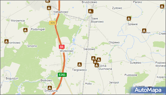 mapa Sierpowo gmina Śmigiel, Sierpowo gmina Śmigiel na mapie Targeo