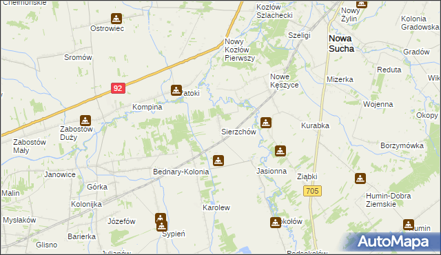 mapa Sierzchów gmina Bolimów, Sierzchów gmina Bolimów na mapie Targeo