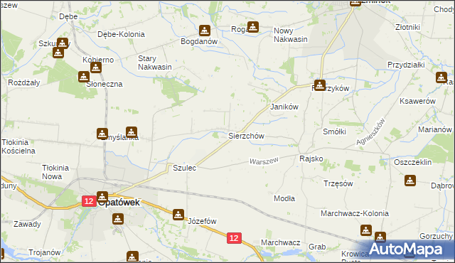 mapa Sierzchów gmina Opatówek, Sierzchów gmina Opatówek na mapie Targeo