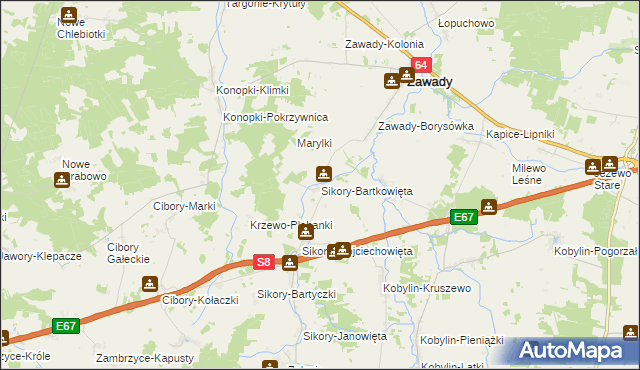 mapa Sikory-Bartkowięta, Sikory-Bartkowięta na mapie Targeo