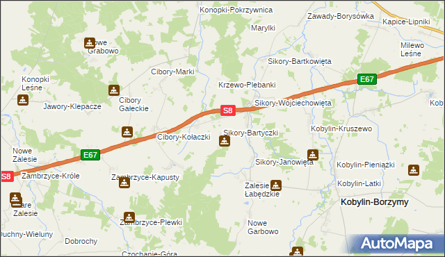 mapa Sikory-Bartyczki, Sikory-Bartyczki na mapie Targeo